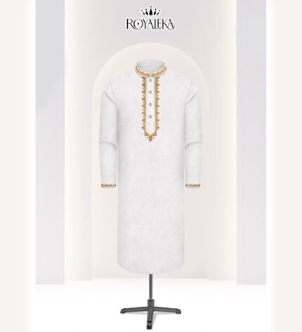 Jacquard Cotton Embroidery Panjabi (White)