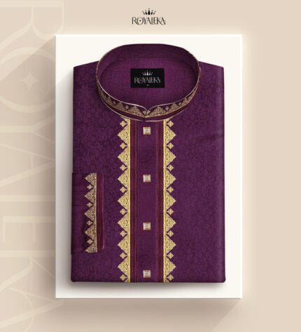 Jacquard Cotton Embroidery Panjabi (Royal Purple)