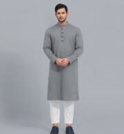 Premium Microstitch Solid Panjabi (Ash color) - Image 2