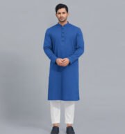 Premium Microstitch Solid Panjabi ( Petrol Blue) - Image 2