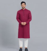 Premium Microstitch Solid Panjabi (Maroon) - Image 2