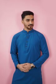 Premium Microstitch Solid Panjabi ( Petrol Blue) - Image 4