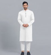 Premium Microstitch Solid Panjabi ( White) - Image 2