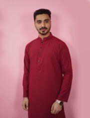 Premium Microstitch Solid Panjabi (Maroon) - Image 3