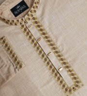 Luxury Wool Cotton full Embroidered Panjabi (Cream) - Image 2