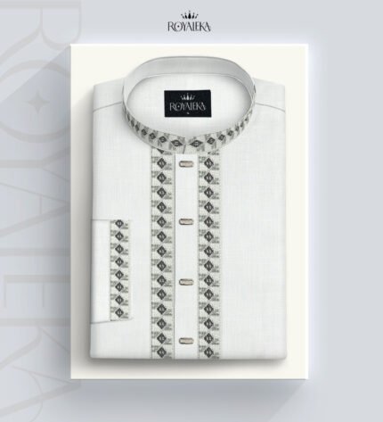 Luxury Wool Cotton full Embroidered Panjabi (White)