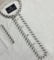 Luxury Wool Cotton full Embroidered Panjabi (White) - Image 2
